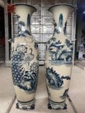  Lục Bình Bát Tràng họa tiết công danh phú quý men chàm 1m4 | Quà Tặng Cao Cấp lục bình gốm 