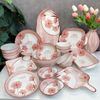 Bộ bát ăn gốm sứ Bát Tràng họa tiết hoa giấy hồng 17 vật phẩm