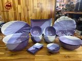  Bộ bát ăn gốm sứ Bát Tràng men sứ trắn tím 21 vật phẩm 