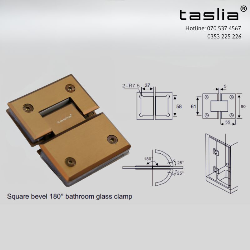 Bản lề của kính cabin tắm 180 độ màu vàng hồng