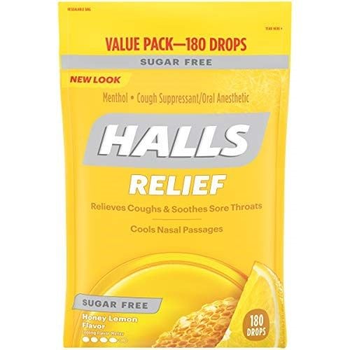 Kẹo HALLS Sugar-Free Cough Drops Honey Lemon, 180 Viên