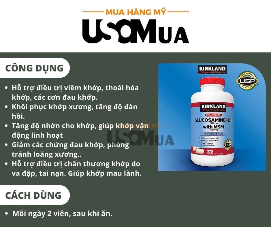 Viên Uống Bổ Khớp KIRKLAND Glucosamine HCL 1500mg With MSM 1500mg