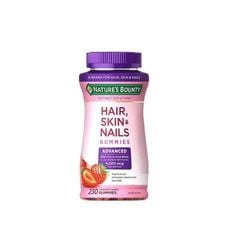 Kẹo Dẻo NATURE'S BOUNTY Hair, Skin & Nails With Over 2x More Biotin 6000mcg Strawberry Flavored