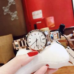 Đồng Hồ Unisex BURBERRY White Check Pattern Dial Rose Gold-Plated Bu9004, 38Mm