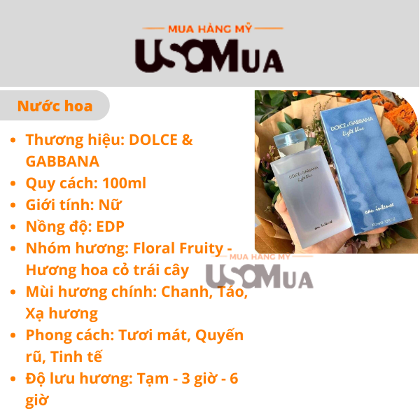 Nước Hoa DOLCE & GABBANA Light Blue For Women Eau Intense (EDP)