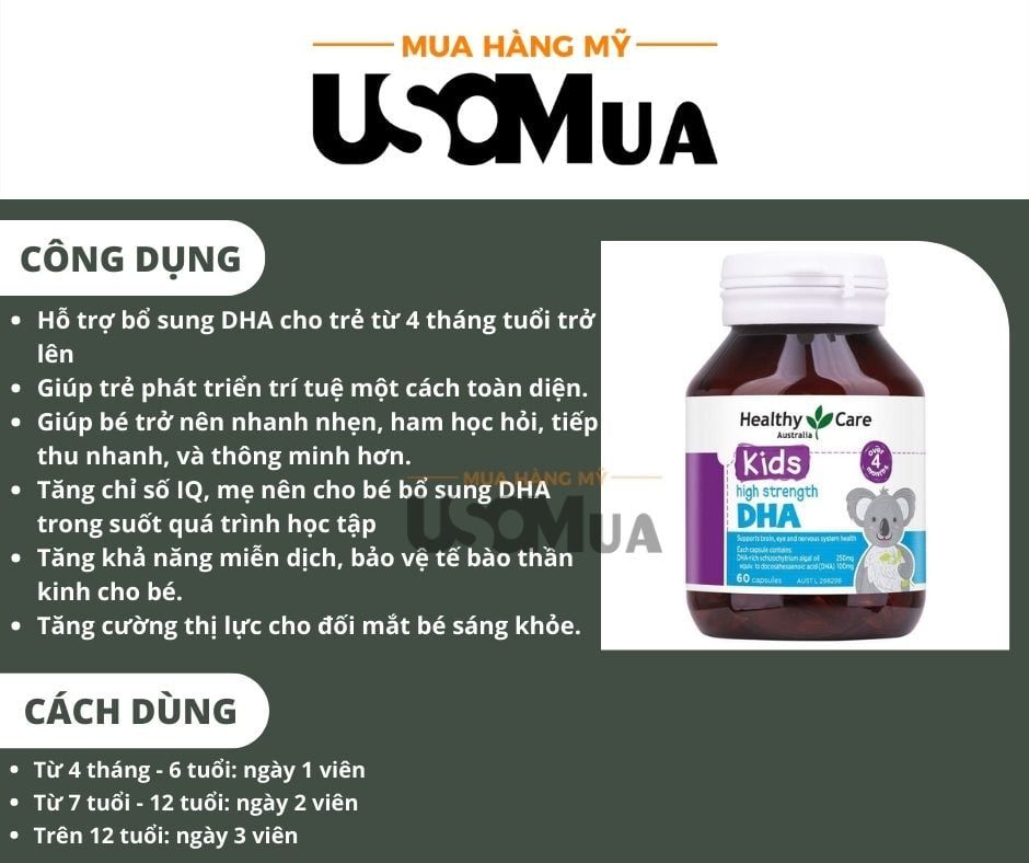 Viên Uống HEALTHY CARE Kids High Strength DHA Cho Bé 4th+