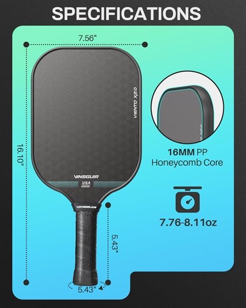 Vợt Pickleball VINSGUIR 16MM-CAS-High Grit & Spin 2.0