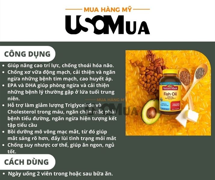 Viên Uống Dầu Cá Omega 3 NATURE MADE Fish Oil 1200mg