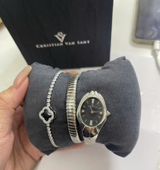 Set Đồng Hồ CHRISTIAN VAN SANT Naga Quartz Black Dial Ladies Watch CV0880