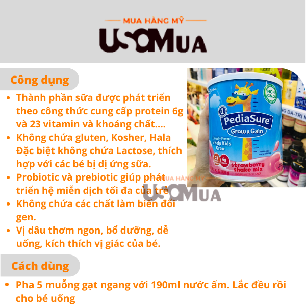 Sữa Bột ABBOTT PediaSure Grow & Gain Strawberry Shake Mix