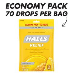 Kẹo HALLS Relief Honey Lemon Flavor, Sugar Free, 70 Drops