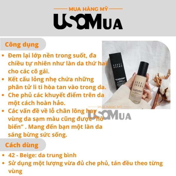 Kem Nền Kiềm Dầu BOBBI BROWN Skin Long-Wear Weightless Foudation SPF 15PA++, Full Cover Oil-Free Shine Control, 30ml