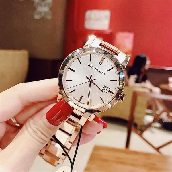 Đồng Hồ Unisex BURBERRY White Check Pattern Dial Rose Gold-Plated Bu9004, 38Mm