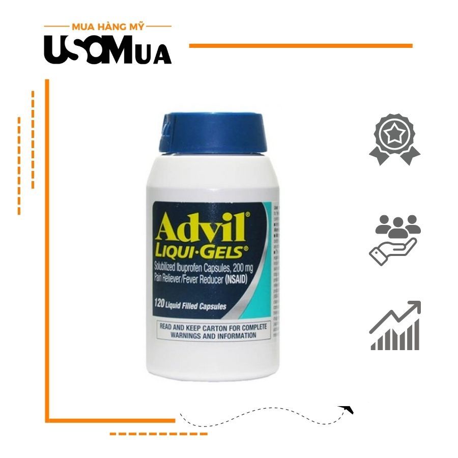 Viên Uống Giảm Đau, Hạ Sốt ADVIL Liquid Gels 200mg 120 Viên