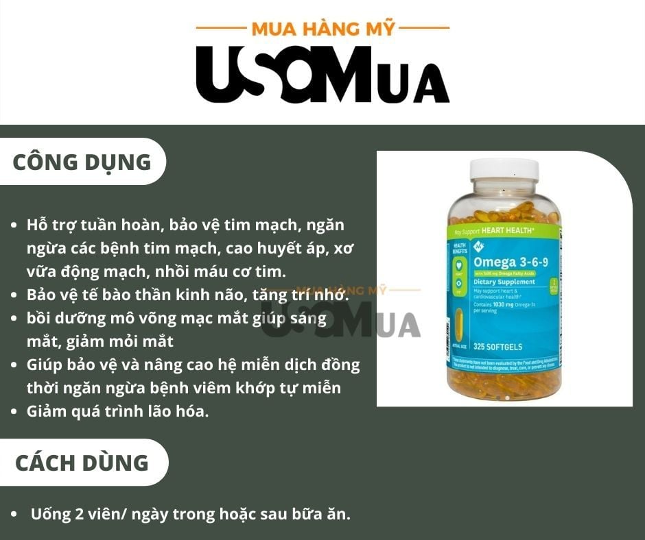 Viên Uống Dầu Cá Omega 3-6-9 MEMBER'S MARK With 1600mg