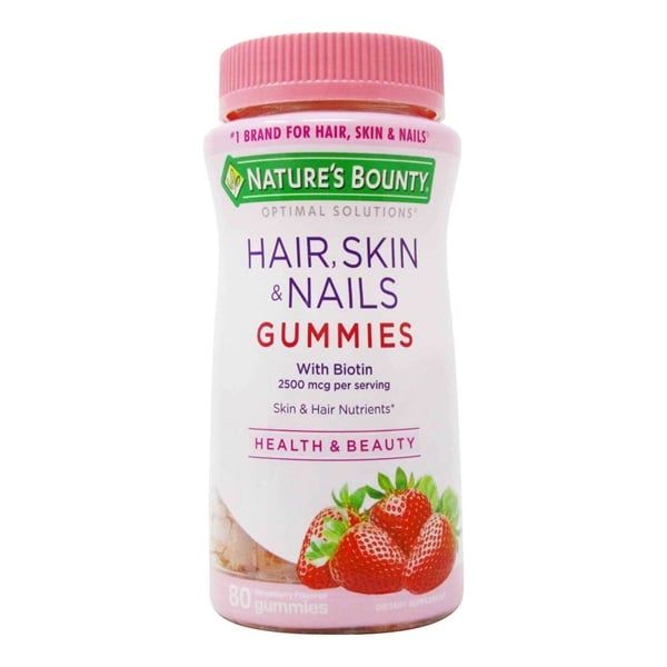 TPCN NATURE'S BOUNTY Hair, Skin & Nail Gummies With Biotin 2500mcg, Strawberry Flavored