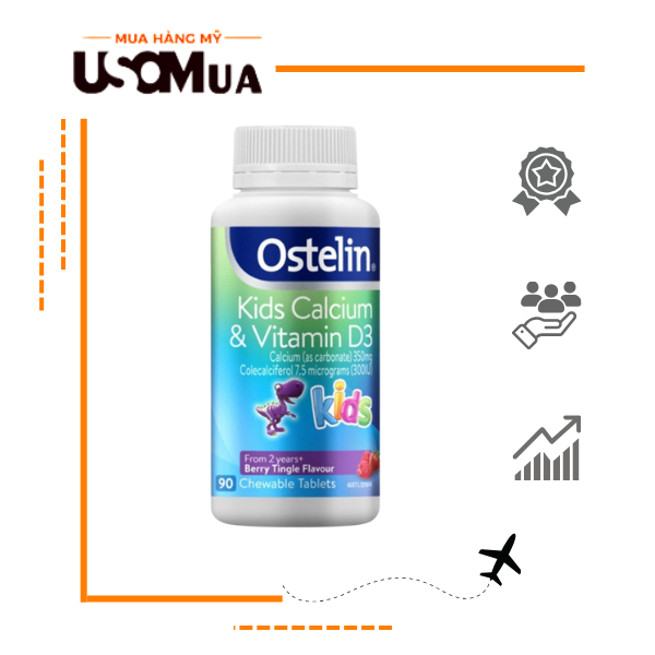 Viên Uống OSTELIN Kids Calcium & Vitamin D3 Berry Tingle Cho Bé 2+