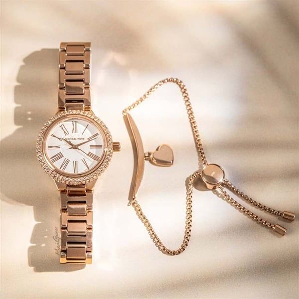 Set Đồng Hồ Nữ MICHAEL KORS Taryn Quartz Watch Stainless-Steel-Plated Strap