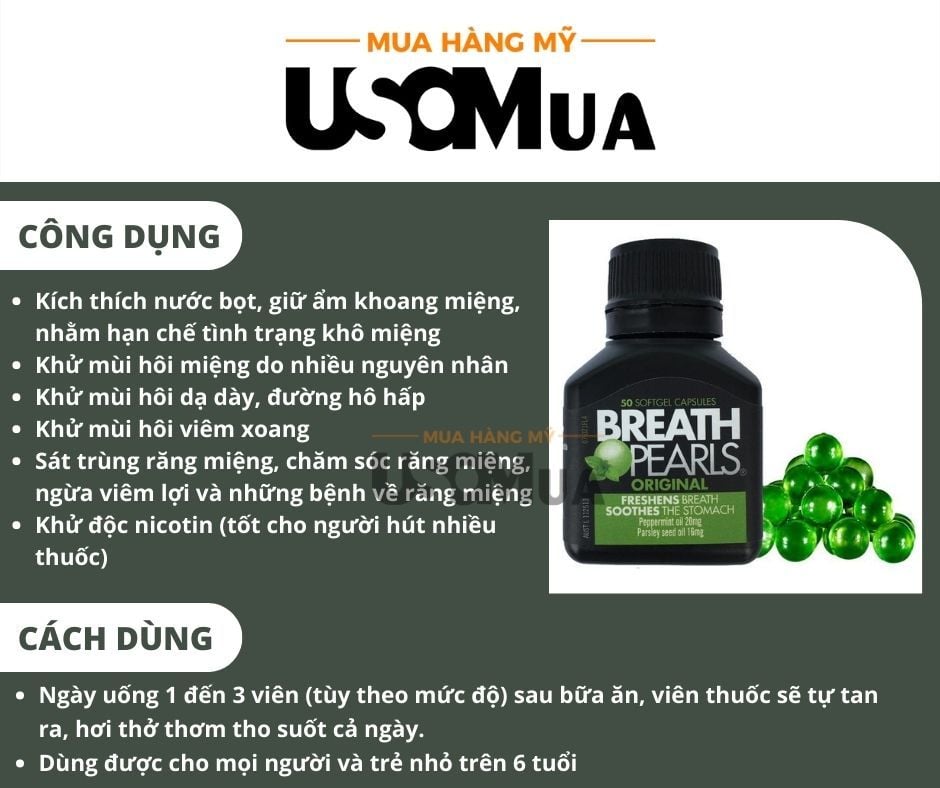 Viên Uống Thơm Miệng BREATH PEARLS Orginal Fresh Mint