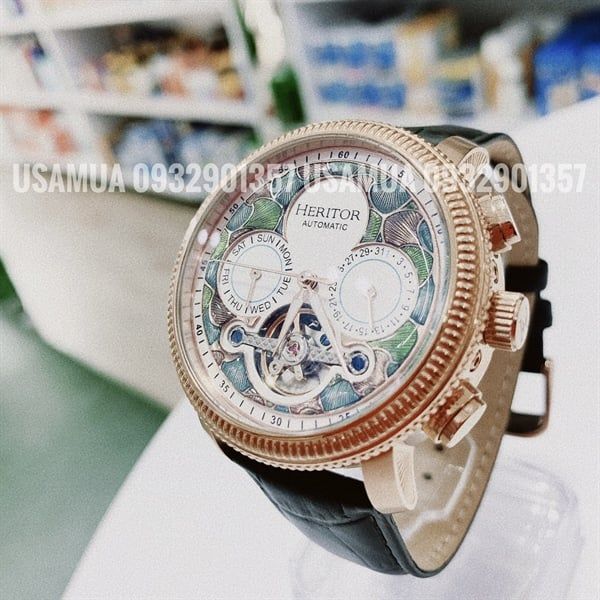 Đồng Hồ Nam HERITOR Automatic Aura Semi Skeleton Leather, Size 44mm