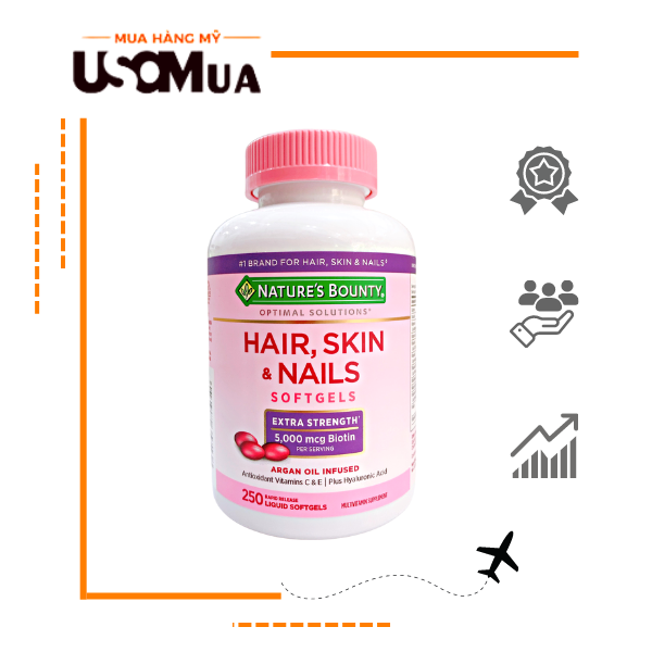 Viên Uống Hair, Skin & Nails NATURE'S BOUNTY Extra Strength With Biotin 5000mcg