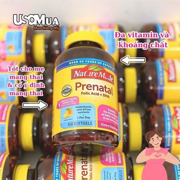 Viên Uống Bổ Bầu NATURE MADE Prenatal Folic Acid + DHA