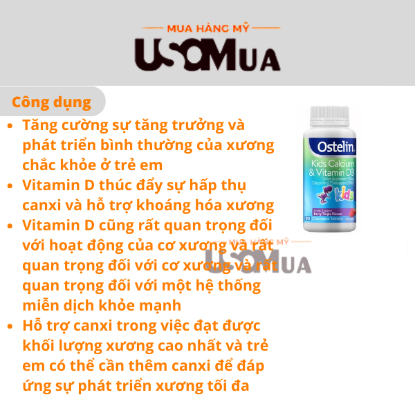 Viên Uống Bổ Sung Canxi Úc Cho Bé 2+ OSTELIN Calcium & Vitamin D3