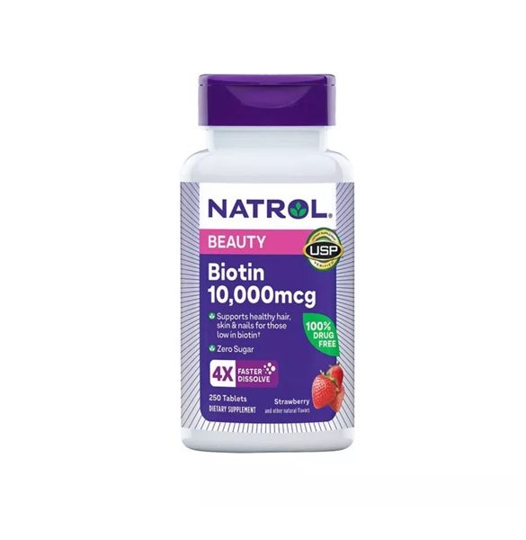 Viên Ngậm NATROL 4X Faster Dissolve Biotin Beauty 10.000mcg Strawberry Flavour