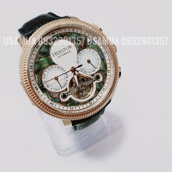 Đồng Hồ Nam HERITOR Automatic Aura Semi Skeleton Leather, Size 44mm