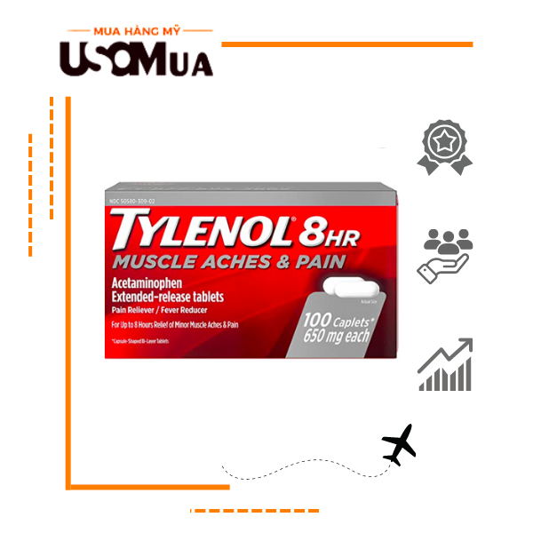 Viên Uống Giảm Đau TYLENOL 8hr Muscle Aches & Pain, With 650mg Acetaminophen