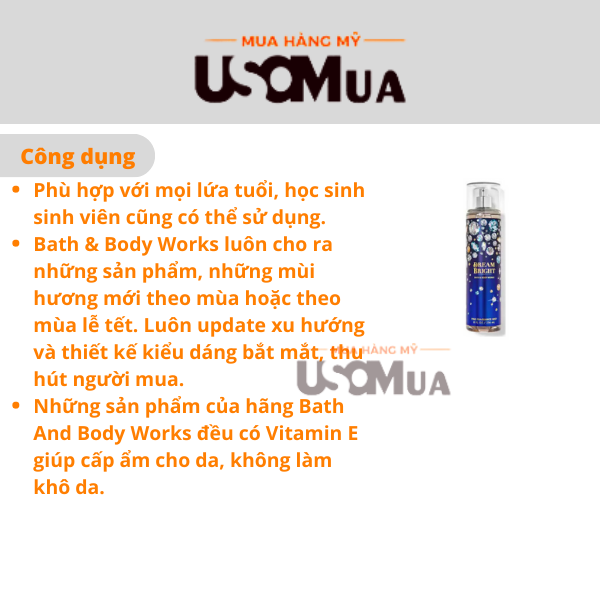 Xịt Toàn Thân BATH & BODY WORKS BBW Dream Bright
