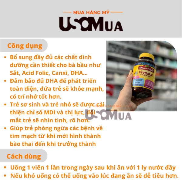 Viên Uống Bổ Bầu NATURE MADE Prenatal Folic Acid + DHA
