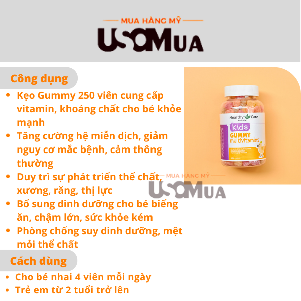 Kẹo Dẻo HEALTHY CARE Kids Gummy Multivitamins