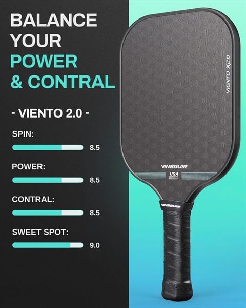 Vợt Pickleball VINSGUIR 16MM-CAS-High Grit & Spin 2.0