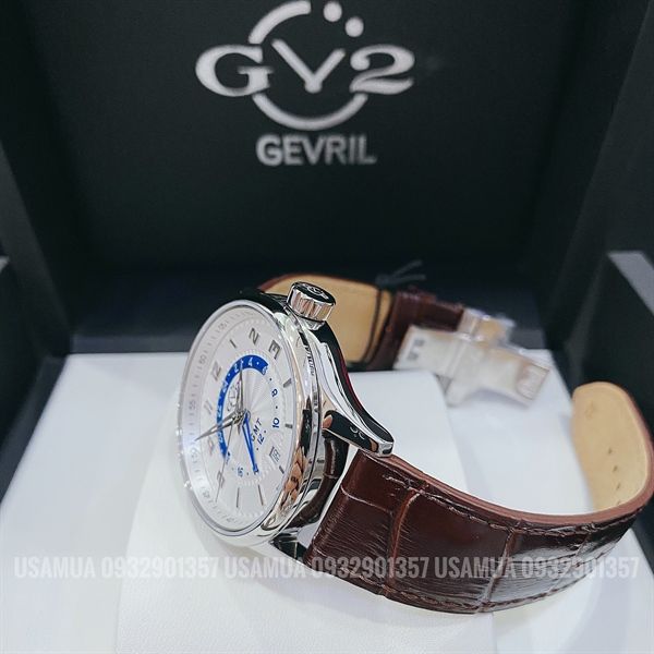 Đồng Hồ Nam GEVRIL GV2 Men's Giromondo Silver Dial Brown Calfskin Leather Watch, Size 42mm