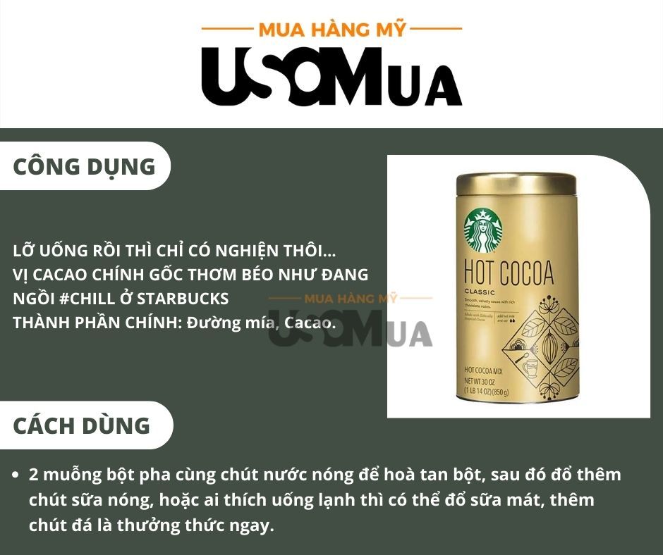 Bột Ca Cao STARBUCKS Hot Cocoa Classic