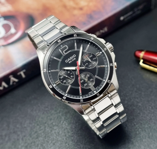 Đồng Hồ CASIO Enticer Black Analog Stainless Steel Quartz Men's Dress MTP-1374D-1A