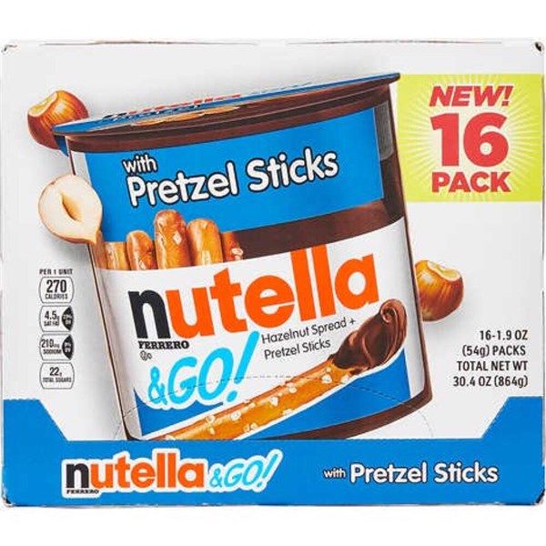 Bánh FERRERO Nutella and Go Hazelnut Spread + Pretzel Sticks, 16 Pack x 54g