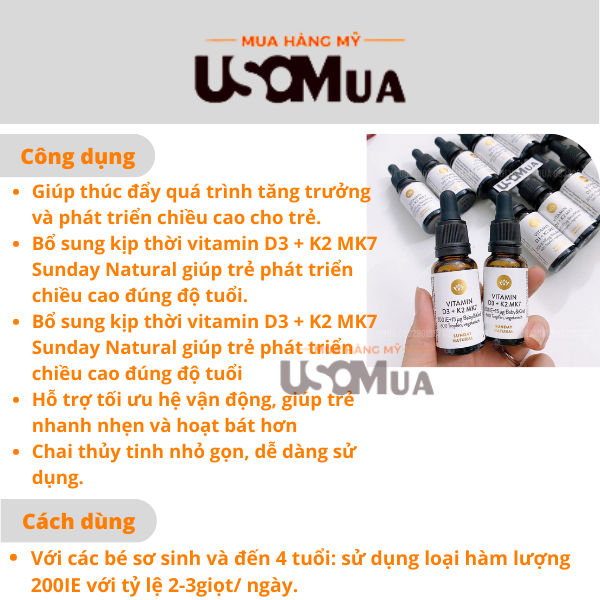 Siro Vitamin D3 + K2 MK7 Nhỏ Giọt Baby&Kind SUNDAY NATURAL