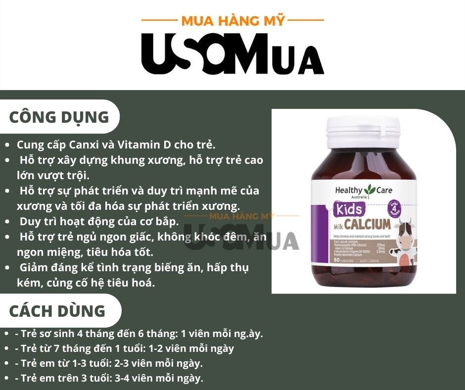 Viên Uống HEALTHY CARE Kids Milk Calcium Cho Bé 4th+