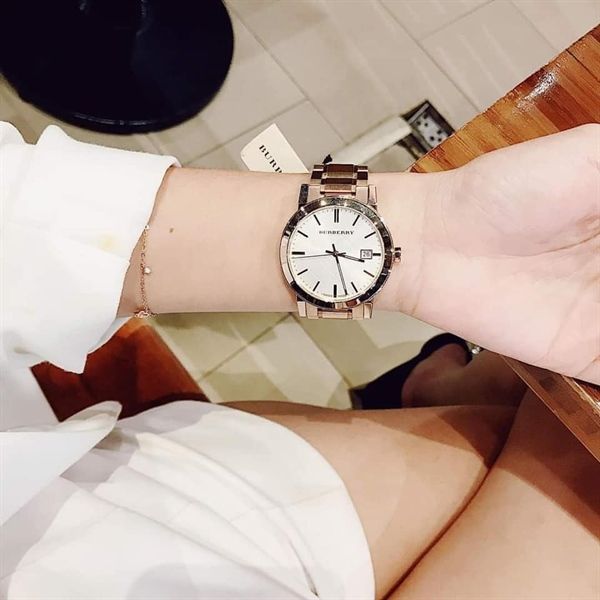 Đồng Hồ Unisex BURBERRY White Check Pattern Dial Rose Gold-Plated Bu9004, 38Mm