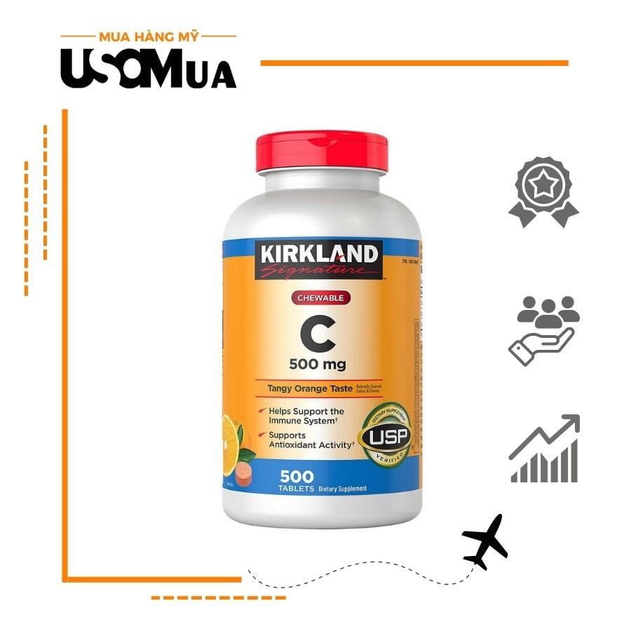 Viên Nhai KIRKLAND Vitamin C 500mg Tangy Orange