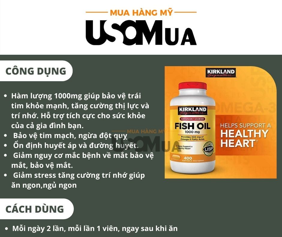 Viên Uống Dầu Cá Omega 3 KIRKLAND Fish Oil 1000mg