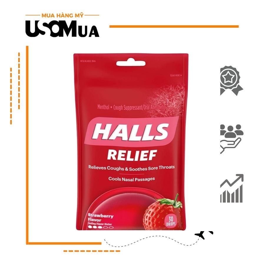 Kẹo HALLS Relief Relieves Coughs & Soothes Sore Throats, 30 Viên