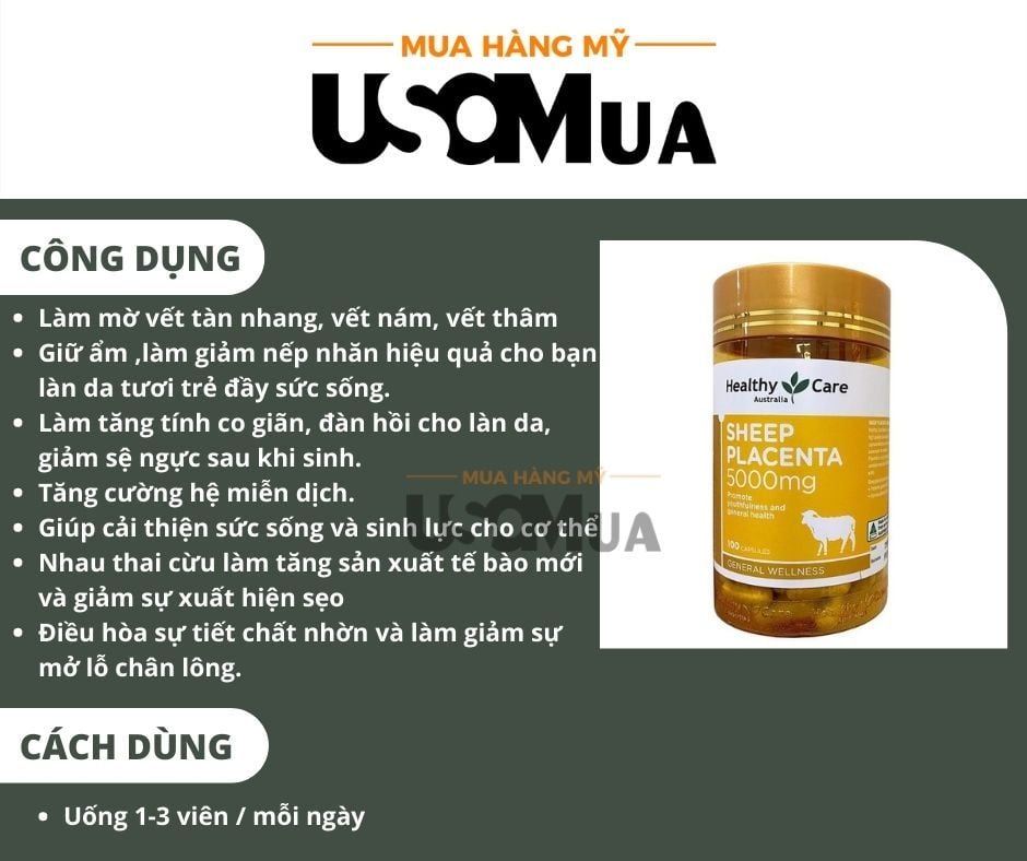 Viên Uống HEALTHY CARE Sheep Placenta 5000mg
