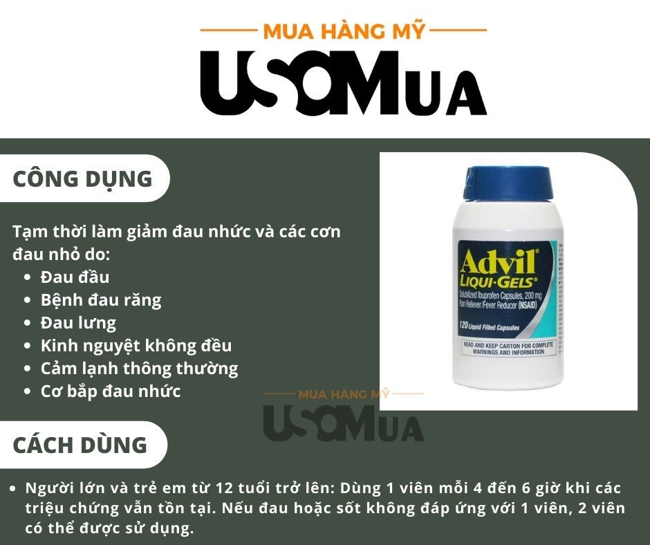 Viên Uống Giảm Đau, Hạ Sốt ADVIL Liquid Gels 200mg 120 Viên