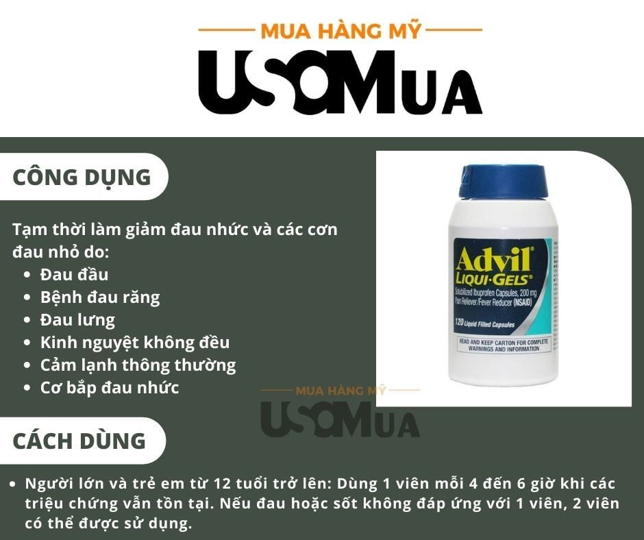 Viên Uống Giảm Đau, Hạ Sốt ADVIL Liquid Gels 200mg