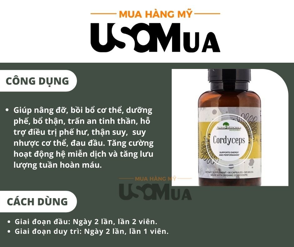 Viên Uống Đông Trùng Hạ Thảo ALOHA MEDICINALS Cordyceps