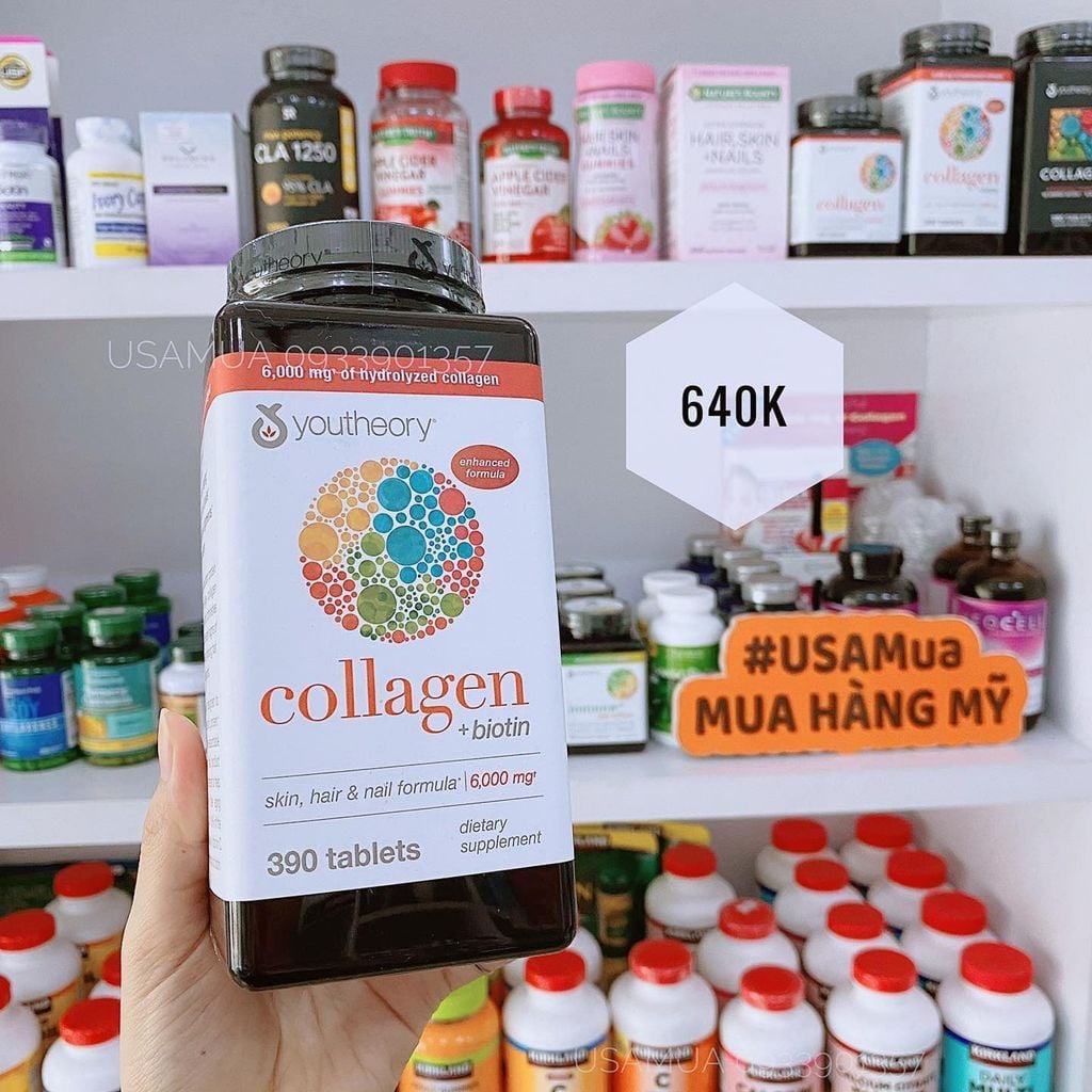 Viên Uống YOUTHEORY Enhanced Formula Collagen + Biotin 6000mg