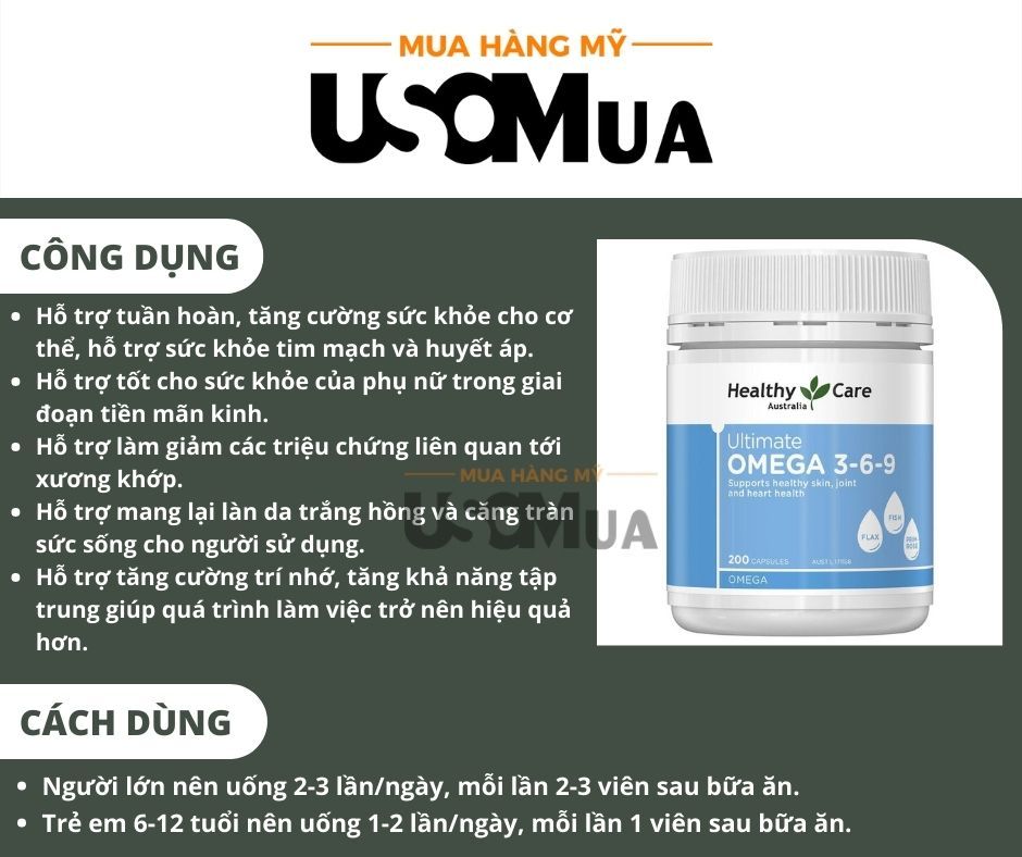Viên Uống Dầu Cá Omega 3-6-9 HEALTHY CARE Úc Ulimate